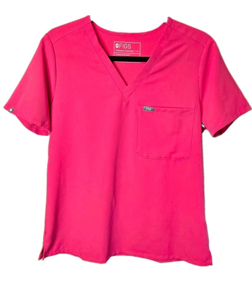 FIGS Catarina V-Neck Scrub Top Women's M Hot Pink Neon Solid Medical